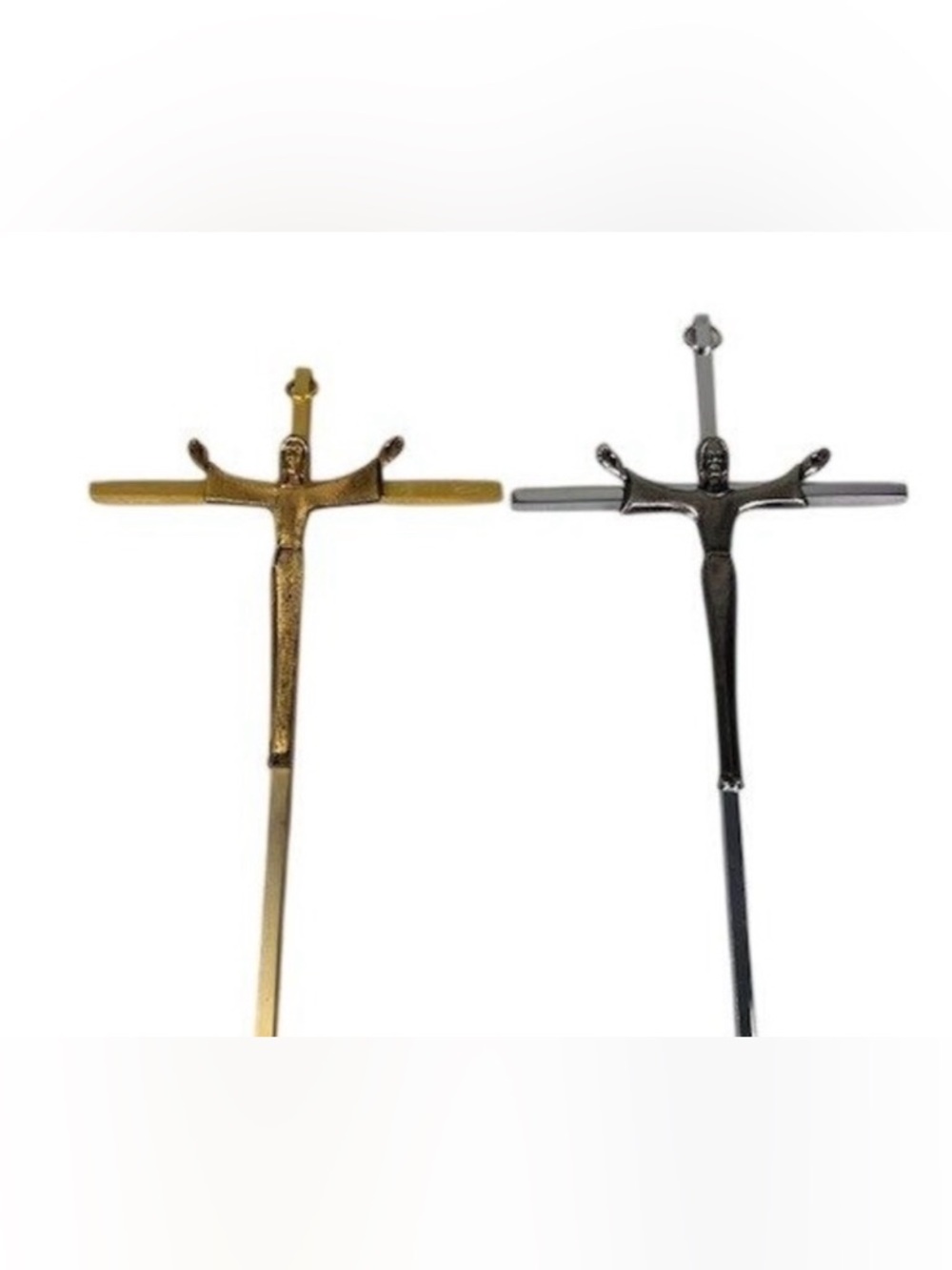 Modernist Risen Christ Wall Cross Set Gold and‎ Silver Tone Metal 9.5 Inch